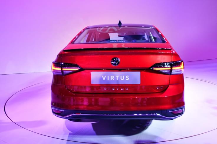 Rear bumper on the 2022 VW Virtus gets a dash of chrome. Rear bumper on the 2022 VW Virtus gets a dash of chrome.